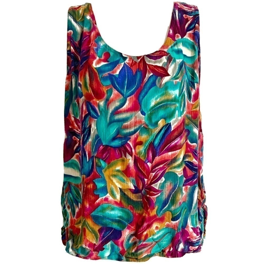 Lee David Collection vintage floral scoop neck pullover tank top green p…